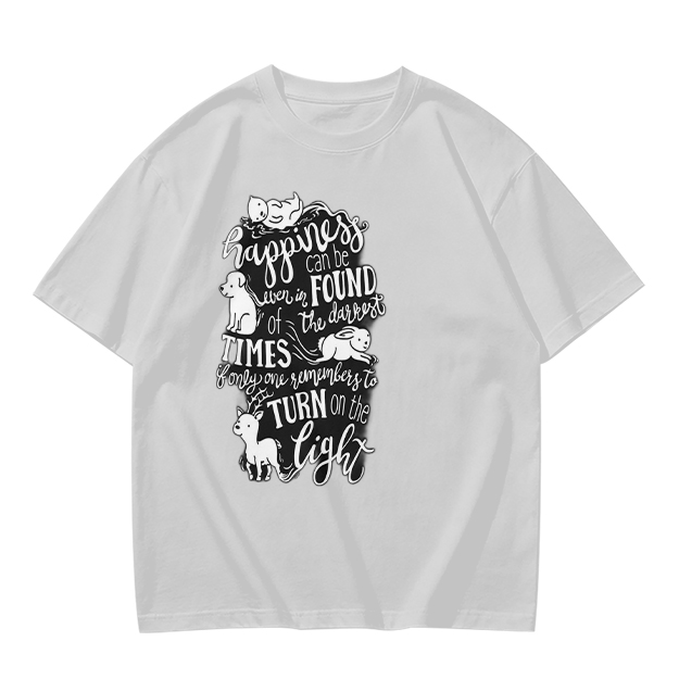 Olive t-shirt with happiness quote and animal illustrations