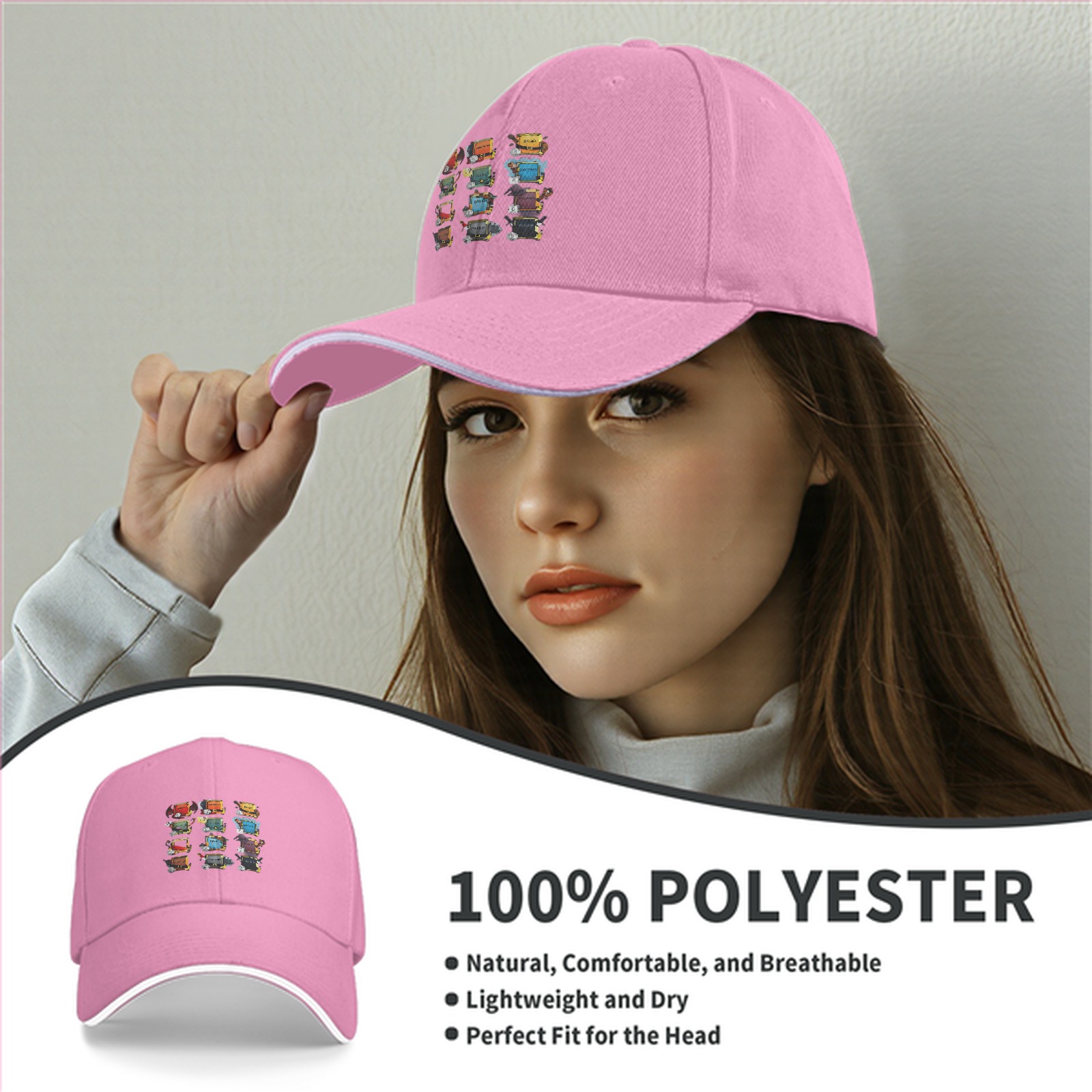 Black baseball cap with fantasy chest design print