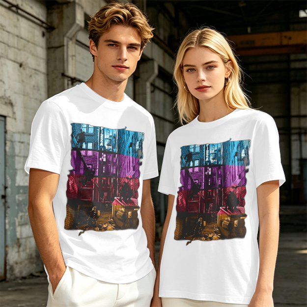 Olive T-Shirt With Vibrant Neon City Alley Graphic Print