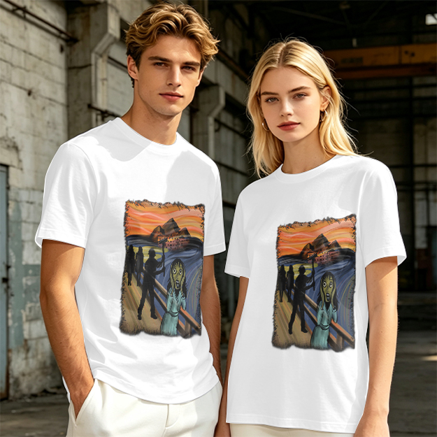 Olive T-shirt with The Scream Parody Art Print