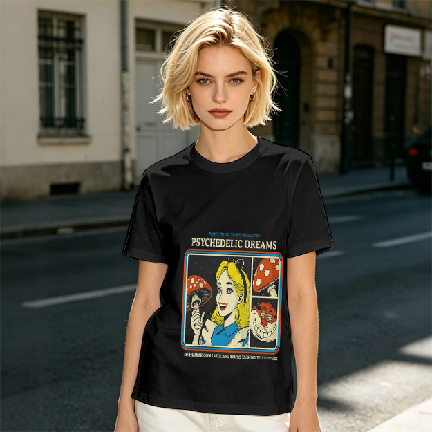 Psychedelic Dreams Alice in Wonderland Mushroom Graphic T-Shirt