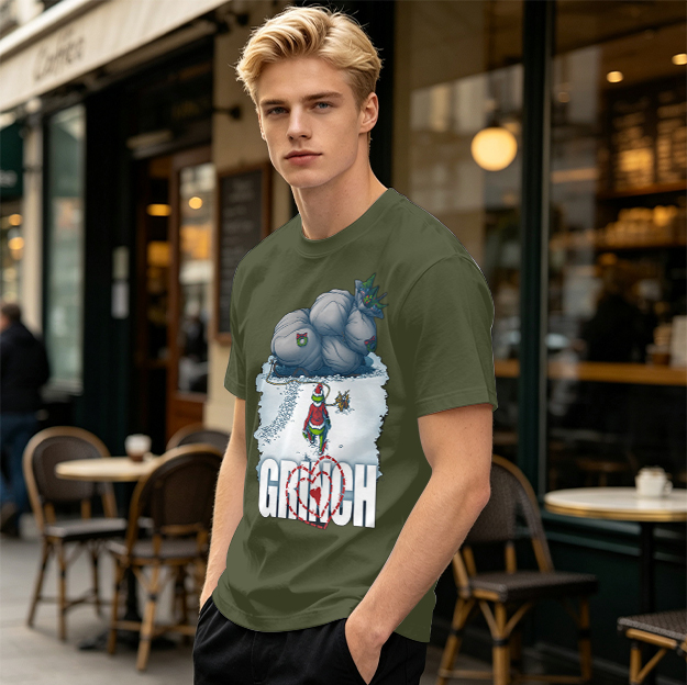 Grinch Stealing Christmas Gifts Snow Scene Graphic T-Shirt