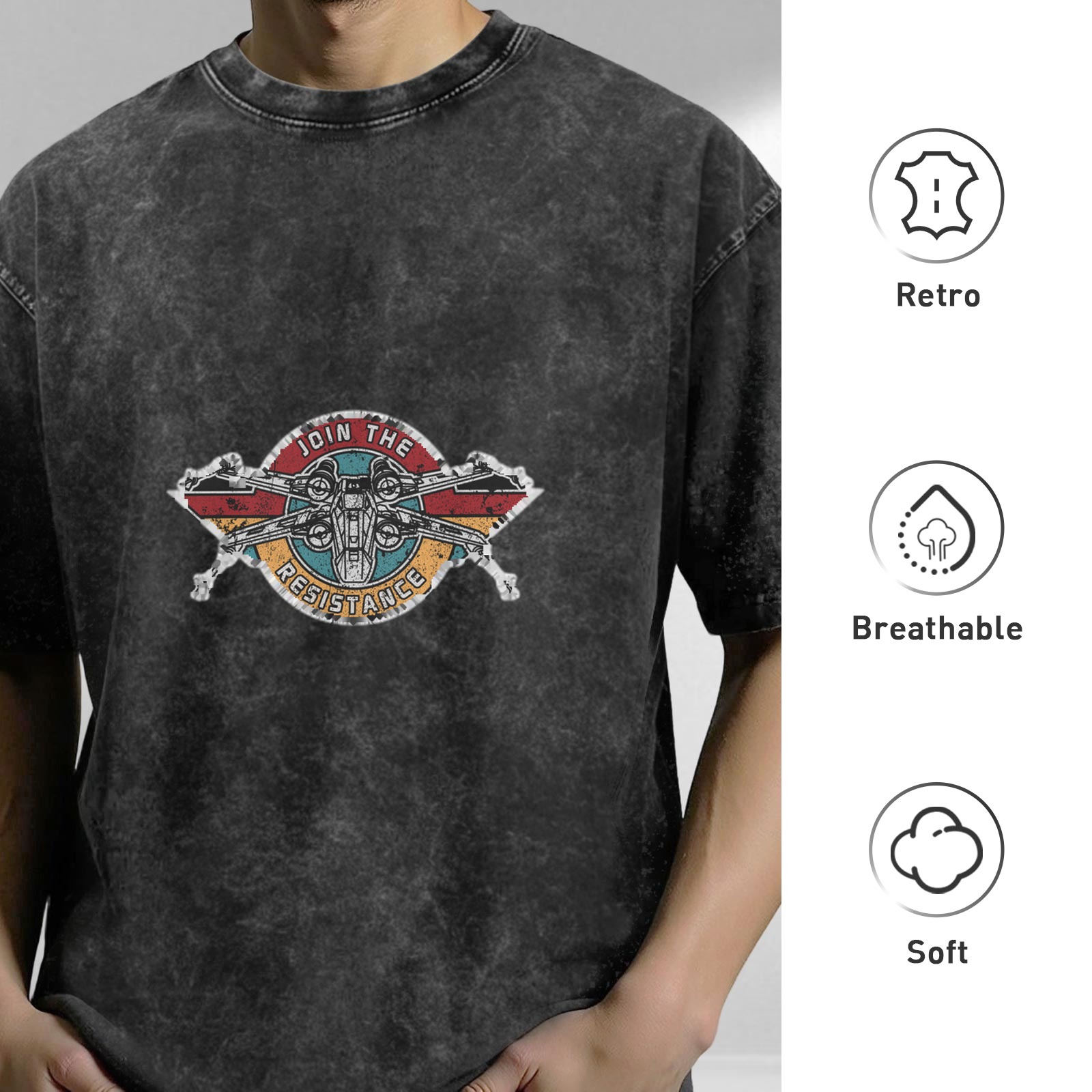 Washed Black Star Wars Join The Resistance X-Wing T-Shirt