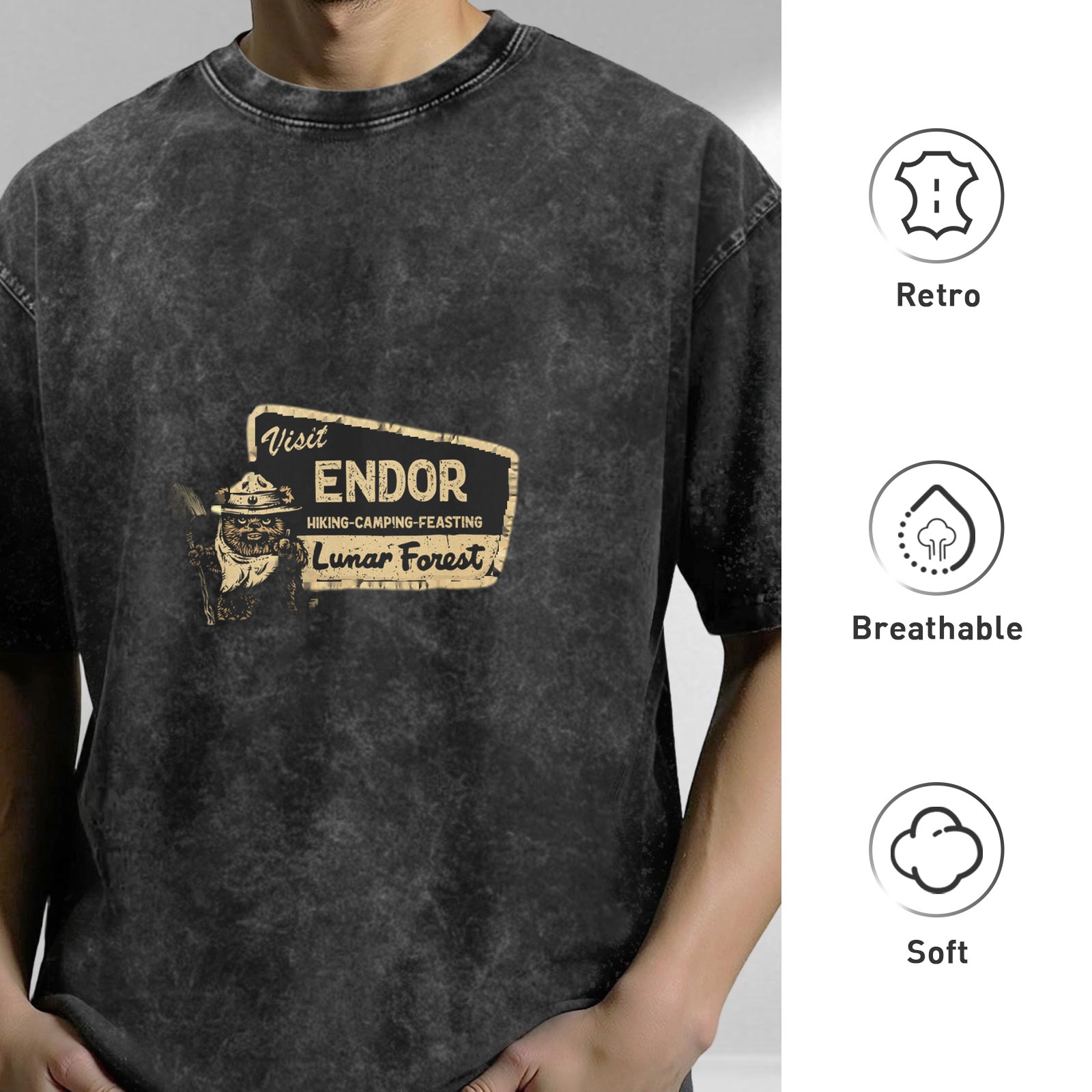 Visit Endor Lunar Forest Vintage Washed T-Shirt, Star Wars Ewok Hiking Camping Outdoor Tee