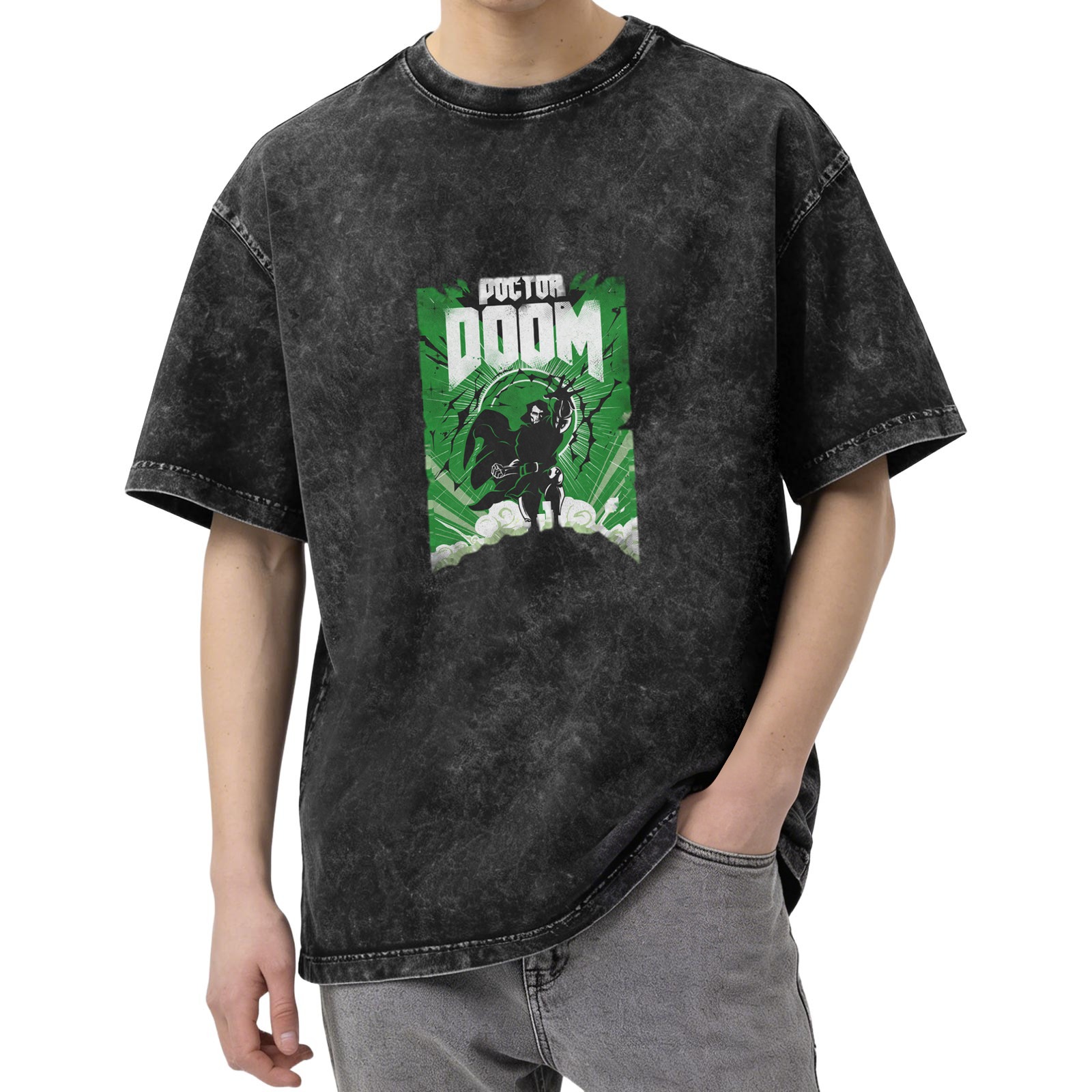 Doctor Doom Graphic Stonewashed Black T-Shirt