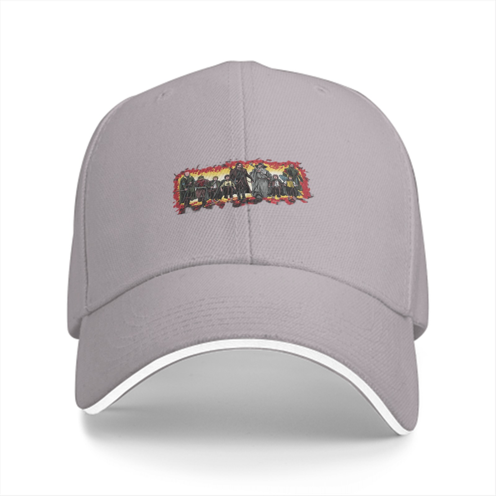 Black baseball cap with fantasy adventure group character print