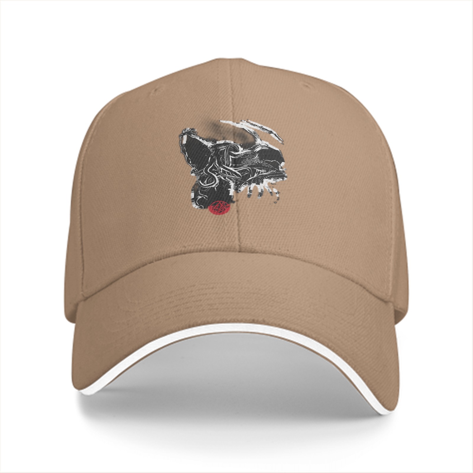 Black Baseball Cap With Abstract Animal Head Art Print