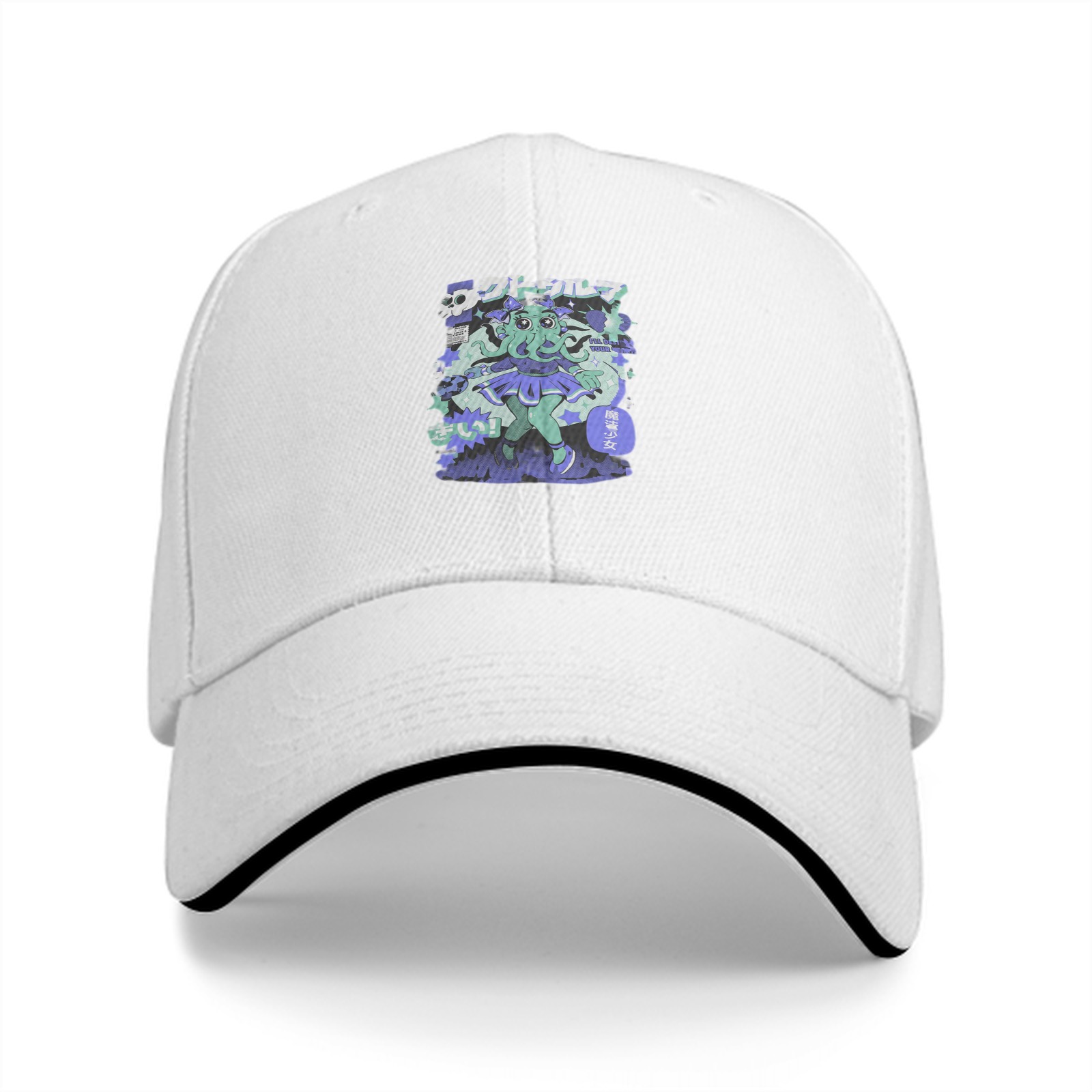 Black Baseball Cap With Anime Octopus Girl Graphic Print