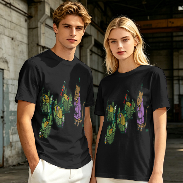 Olive Graphic Tee With Ninja Turtles and Splinter Print