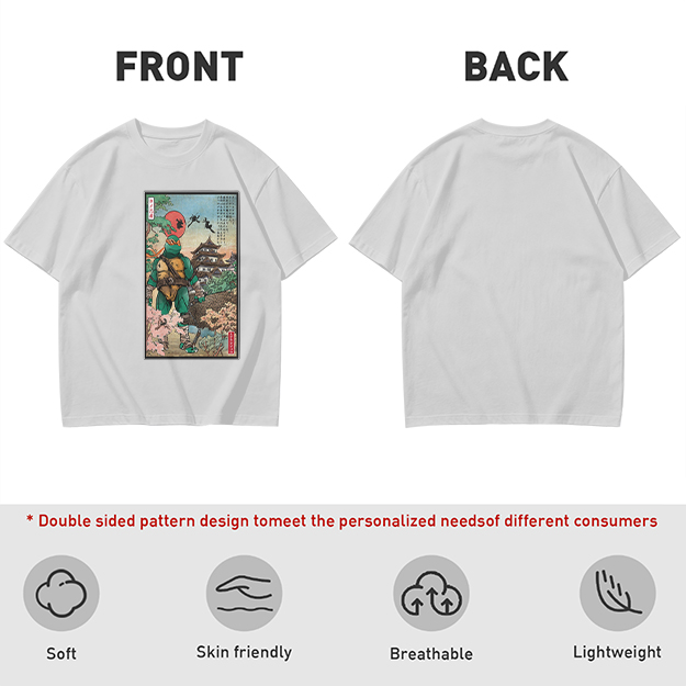 Olive T-Shirt with Ninja Turtle Ukiyo-e Style Print