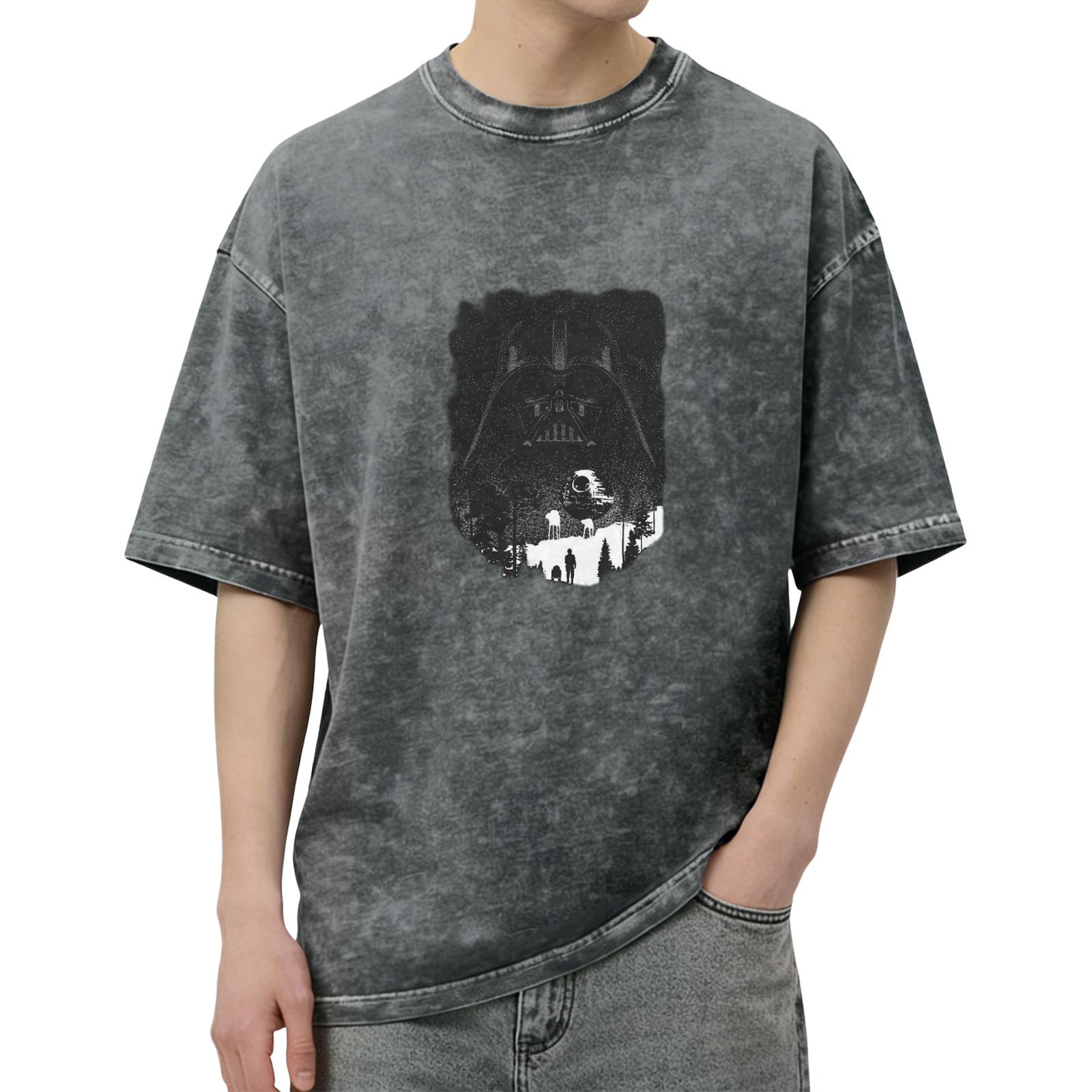 Star Wars Darth Vader Silhouette Graphic Acid Wash T-Shirt