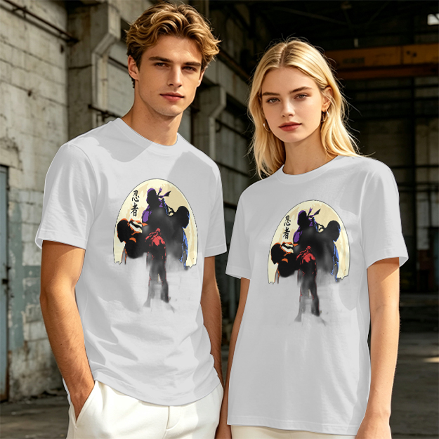 Olive T-shirt with Ninja Silhouette Graphic Design