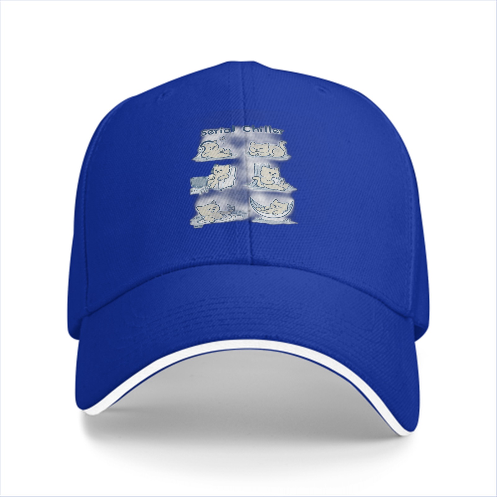 Black baseball cap with serial chillax cat illustrations