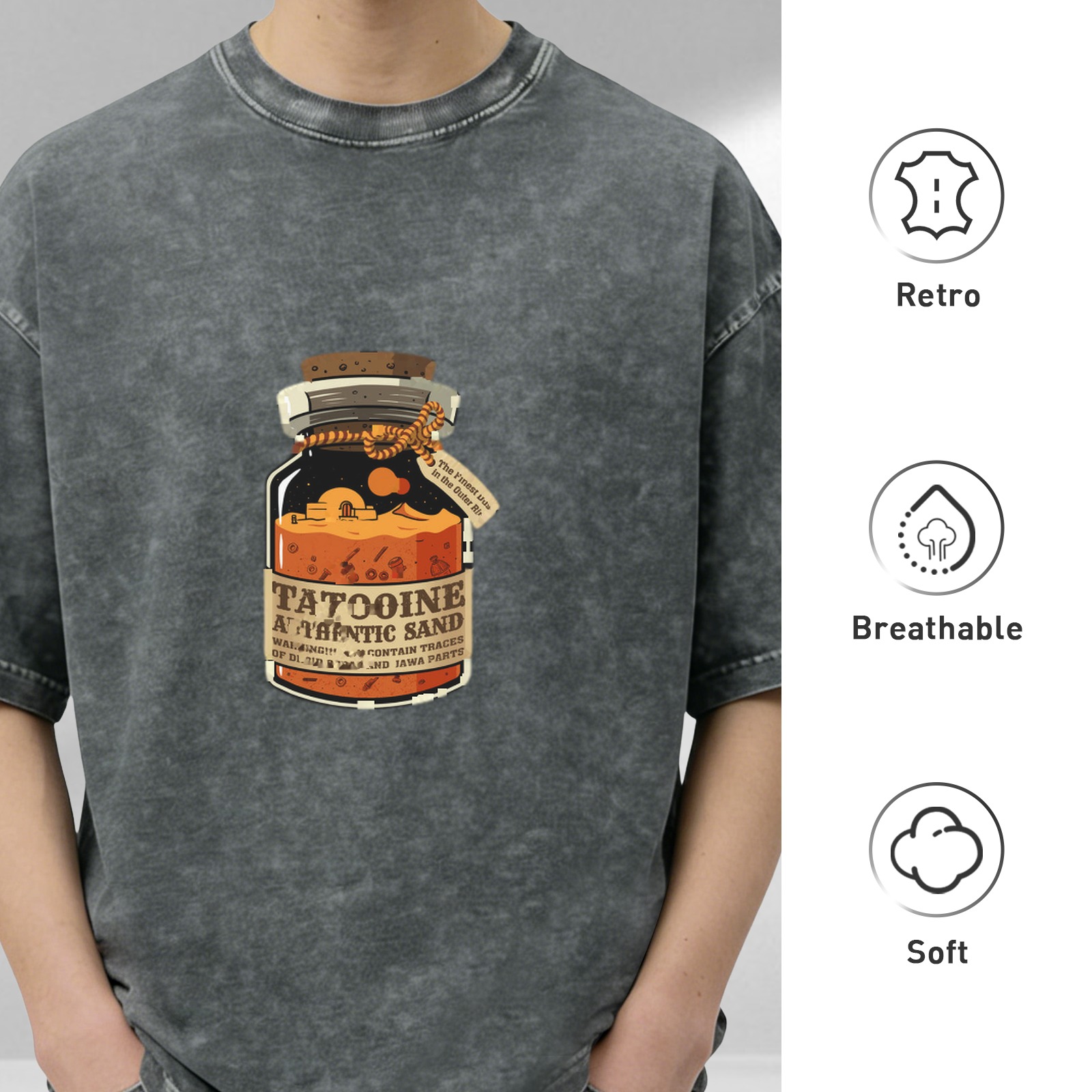 Oversized Acid Wash T-Shirt With Tatooine Authentic Sand Jar Print