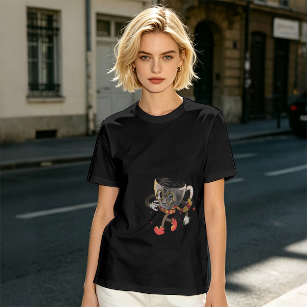 Olive T-Shirt With Wizard Coffee Cup Cartoon Print