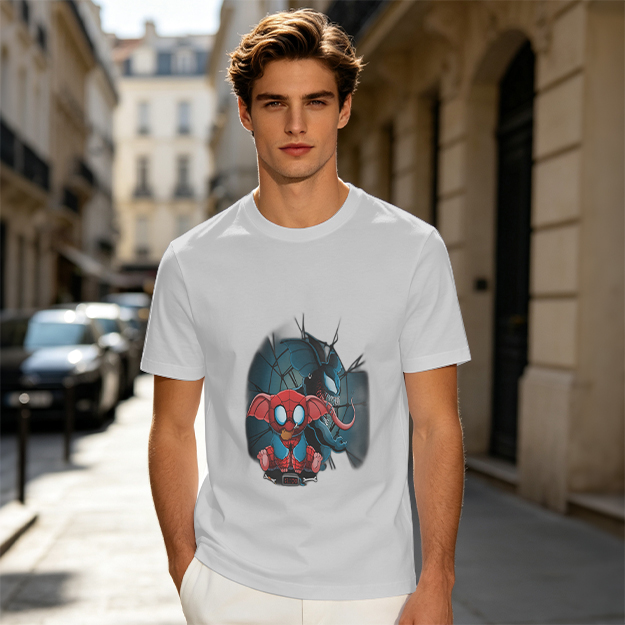 Olive T-Shirt With Spider-Eleven And Venom-Inspired Graphic Print