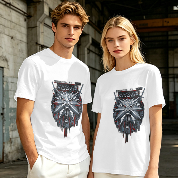 Olive Green T-Shirt With Witcher Wolf Medallion Graphic