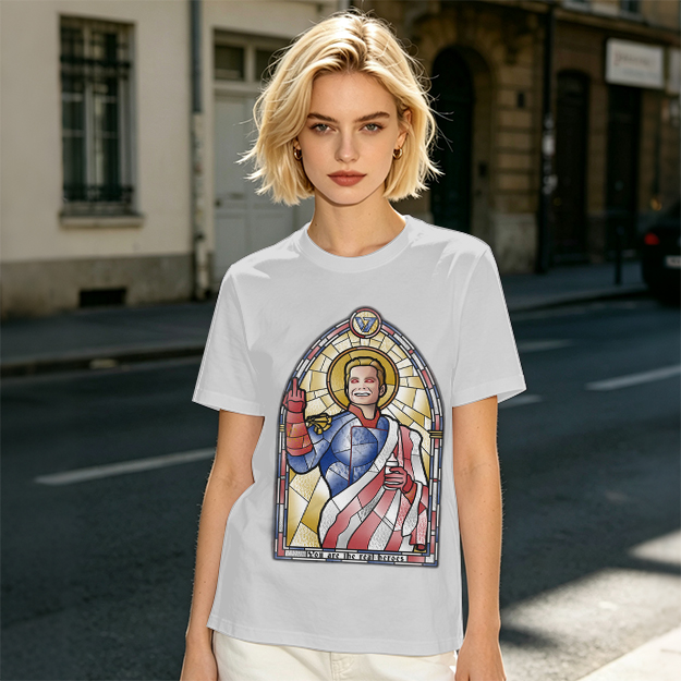 Olive T-Shirt With Homelander Stained Glass Style Print