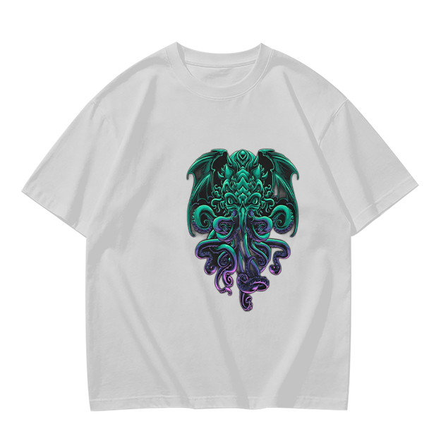 Olive Green T-Shirt With Cthulhu Octopus Dragon Graphic