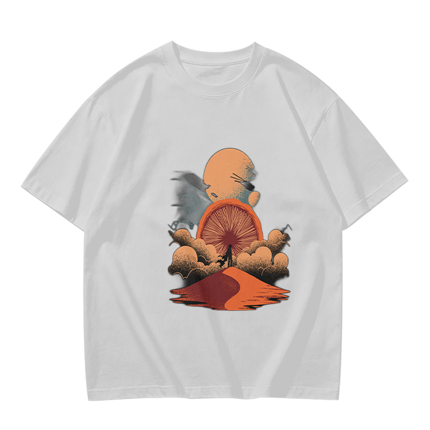 Olive T-Shirt with Surreal Desert Sunset Graphic Print