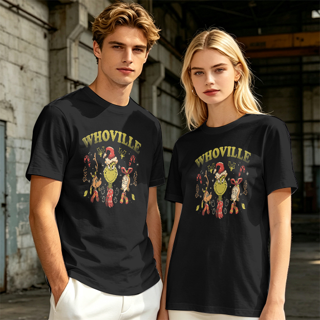 Whoville Christmas Themed T-Shirt with Grinch and Friends