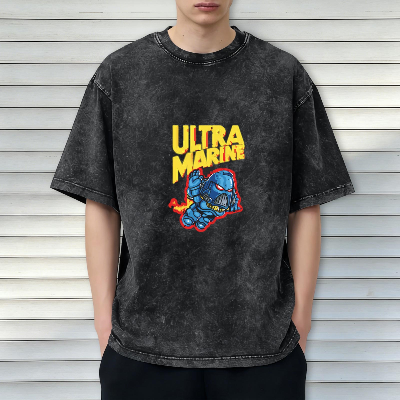 Warhammer 40k Ultramarine Space Marine Graphic Oversized Stone Wash T-Shirt