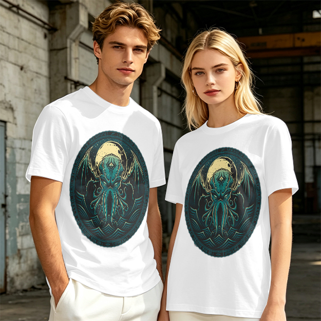 Olive Green T-Shirt with Cthulhu Monster Graphic Print