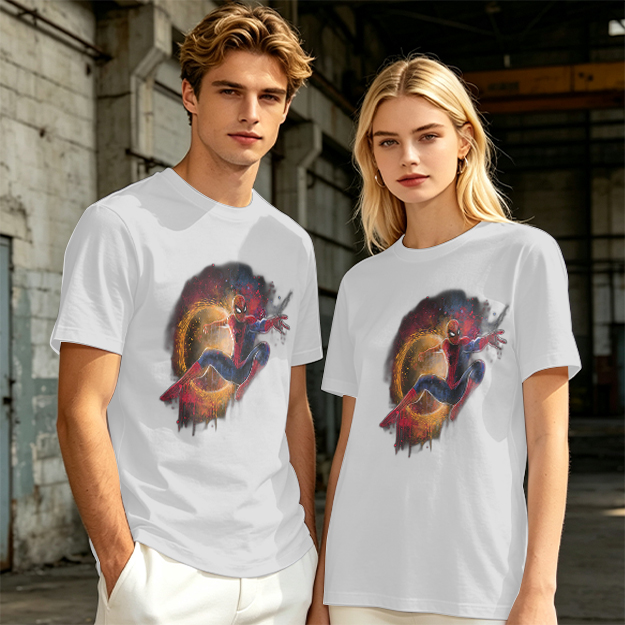 Olive Green Spider-Man Graphic T-Shirt with Cosmic Art Print