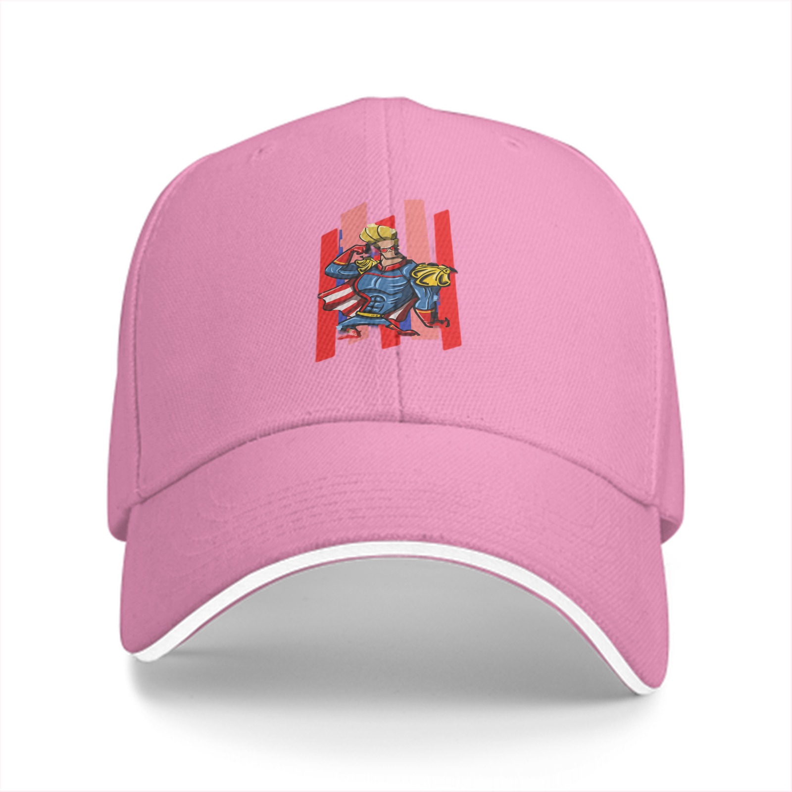 Black Baseball Cap With Superhero Character Graphic Print